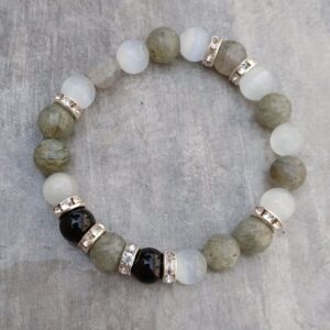 bracelet unique en labradorite et oeil de chat