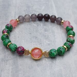 bracelet unakit-cristal fraise-quartz fume