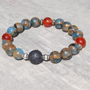 bracelet pierre de lave, pietersite et cornaline rouge - ref 113