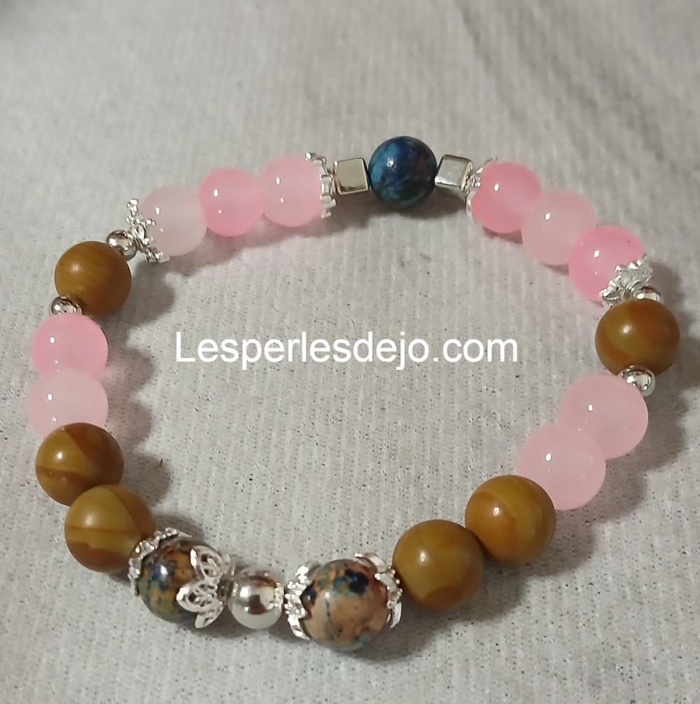 bracelet jaspe bois, jaspe impériale bleue