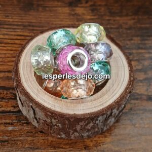 Perles européennes facettées en acrylique effet verre, gros trou,