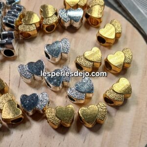 Perles cœur 3D argentées 12 mm – Grand trou – Séparateurs décoratifs