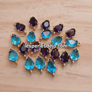 Lot de 3 connecteurs en verre transparent multicolore en forme de larme, montés sur alliage. Taille : 6 x 12 mm