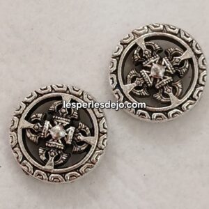 Perles plates rondes style tibétain en alliage argent antique 25 mm. Parfaites pour bijoux DIY bohèmes et créations artisanales.
