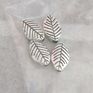 4 perles métal feuilles 10x6 mm