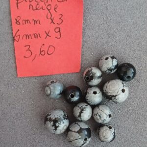 obsidienne flocon de neige 6 mm et 8 mm