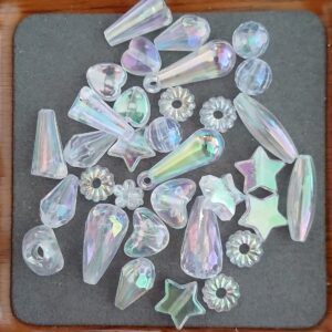 lot perles acryliques iridicentes - gouttes, étoiles, perles