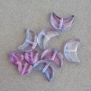 lot 3 coeurs et 6 étoiles - tons violets- verre