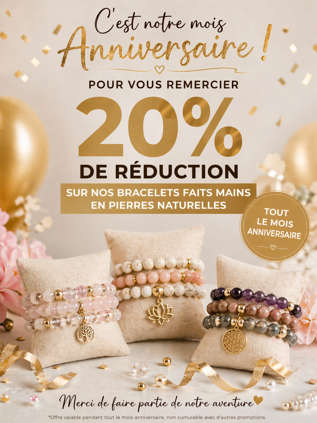 20% bracelets pierres naturelles